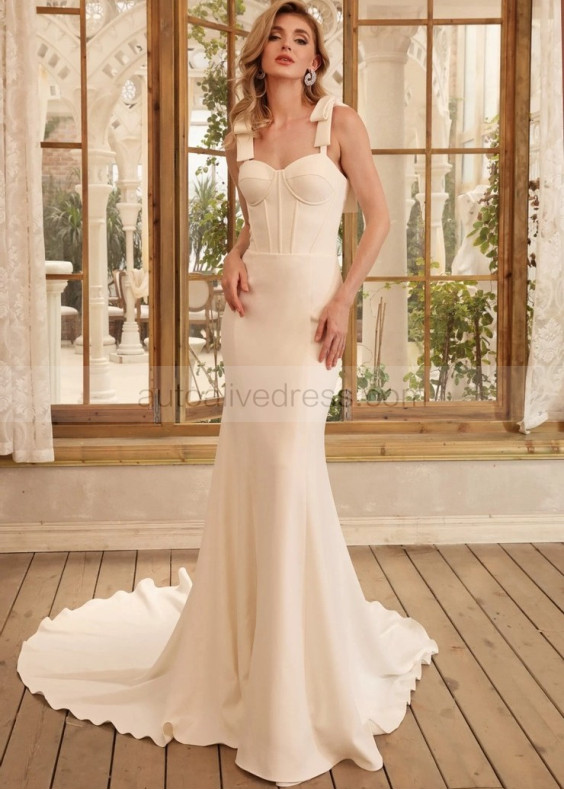 Chic Ivory Satin Wedding Dress With Detachable Tulle Train Chic Ivory Satin Wedding Dress With Detachable Tulle Train